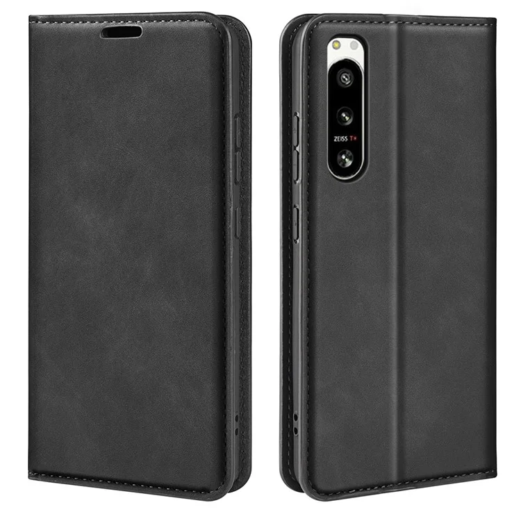 For Sony Xperia 5 IV 5G Skin-touch Feeling PU Leather Case Magnetic Auto Closing Book Style Stand Wallet Phone Cover - Black