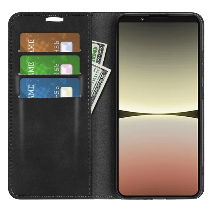 For Sony Xperia 5 IV 5G Skin-touch Feeling PU Leather Case Magnetic Auto Closing Book Style Stand Wallet Phone Cover - Black