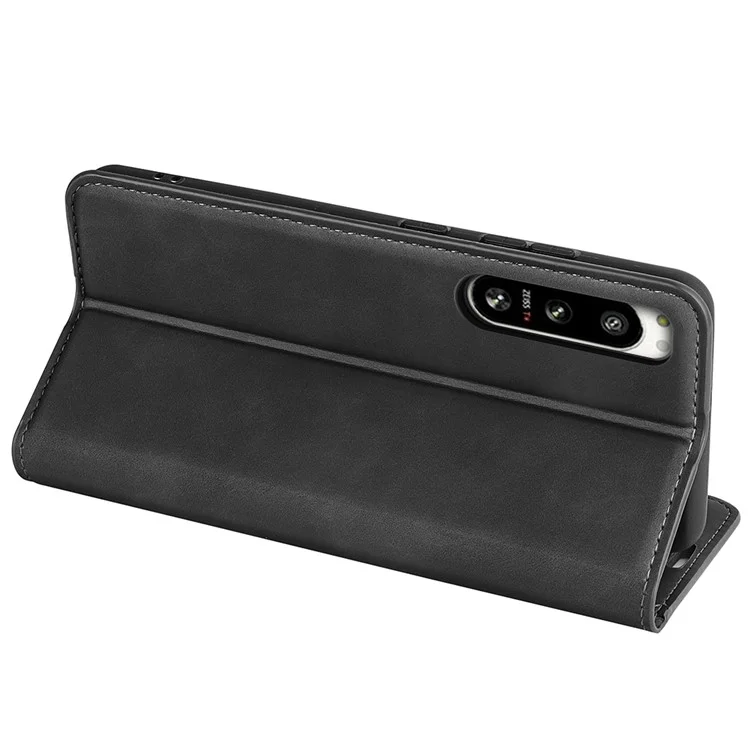 For Sony Xperia 5 IV 5G Skin-touch Feeling PU Leather Case Magnetic Auto Closing Book Style Stand Wallet Phone Cover - Black