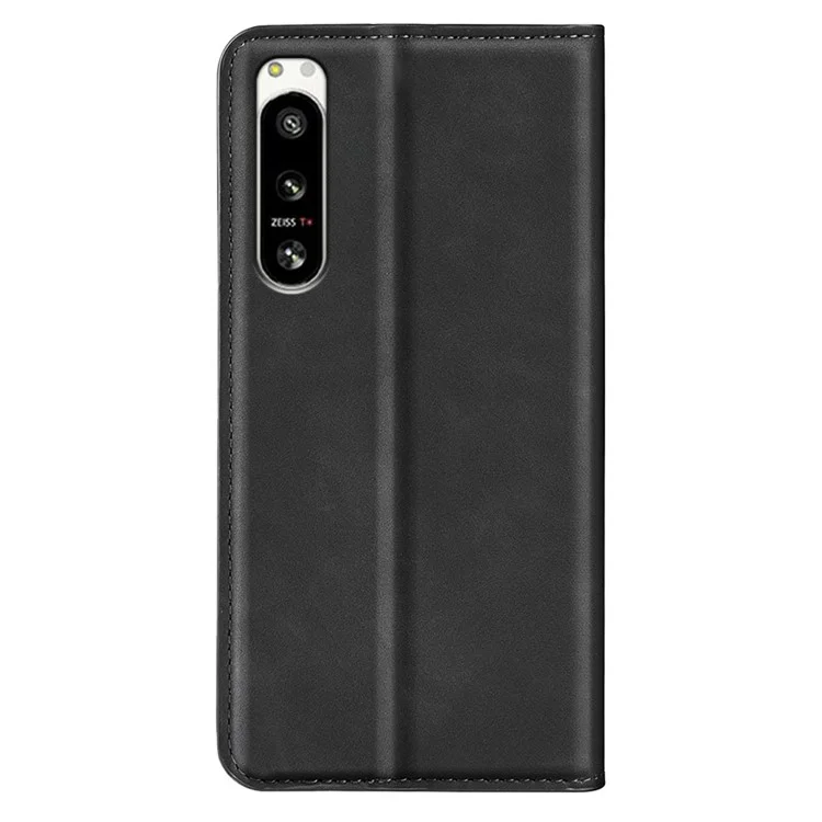For Sony Xperia 5 IV 5G Skin-touch Feeling PU Leather Case Magnetic Auto Closing Book Style Stand Wallet Phone Cover - Black