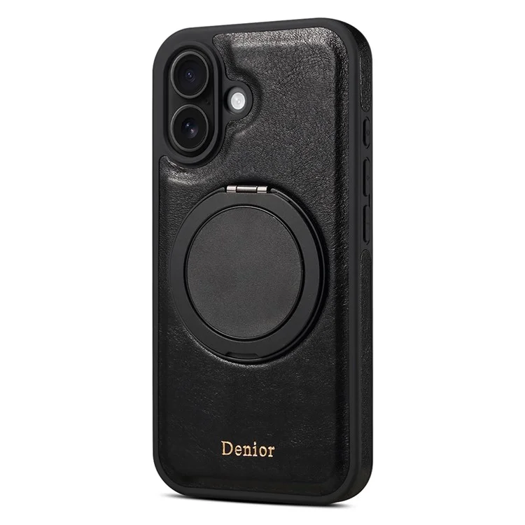 Отрицание Для Iphone 16 Case Roving Magnetic Kickstand Подлинная Кожаная Кожаная Обложка - Черный