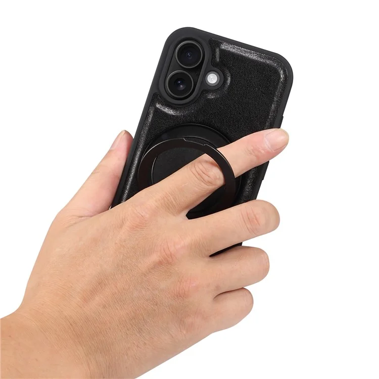 Отрицание Для Iphone 16 Case Roving Magnetic Kickstand Подлинная Кожаная Кожаная Обложка - Черный