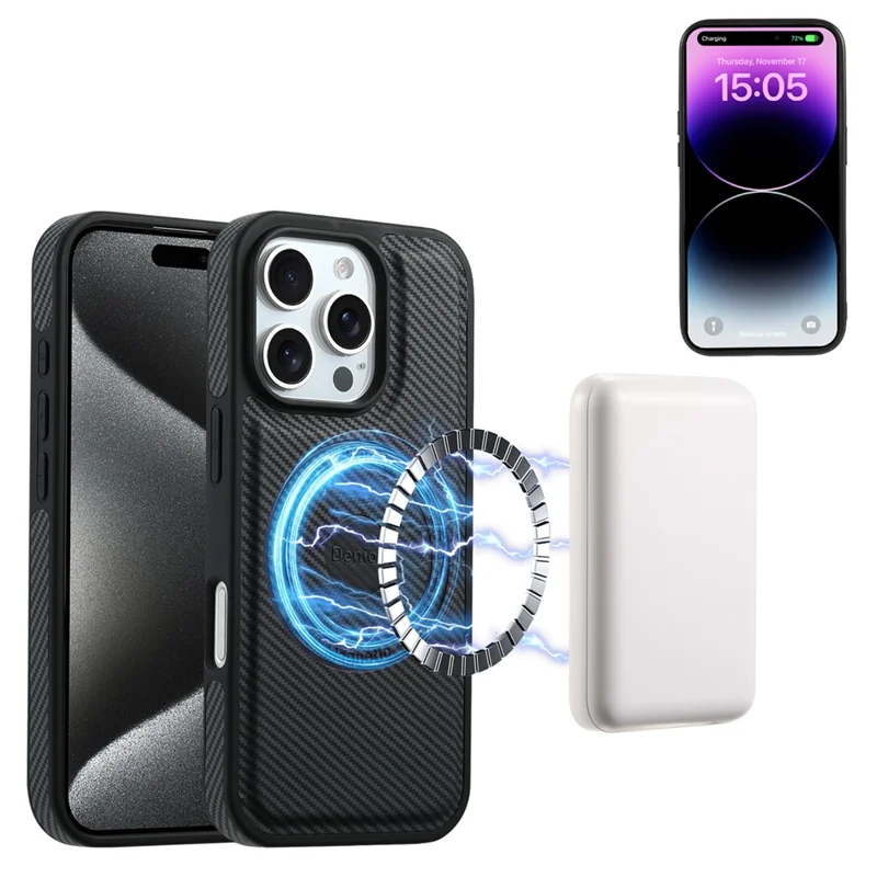 Denior Para Iphone 16 Pro Max Case Compatible Con Magsafe Carbon Fiber Texture Cuero Tapa Trasera - Negro