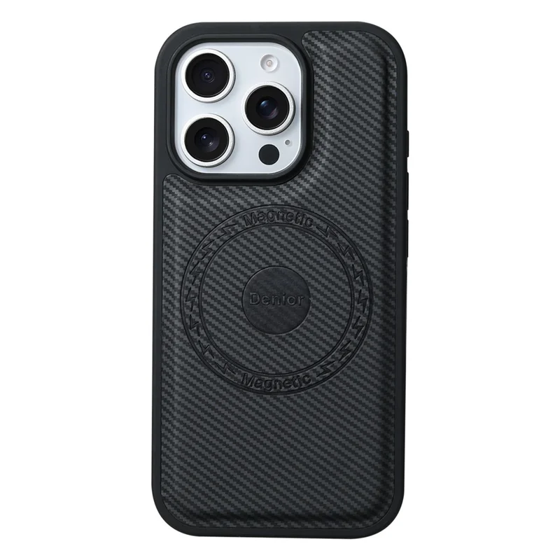 Denior Para Iphone 16 Pro Max Case Compatible Con Magsafe Carbon Fiber Texture Cuero Tapa Trasera - Negro