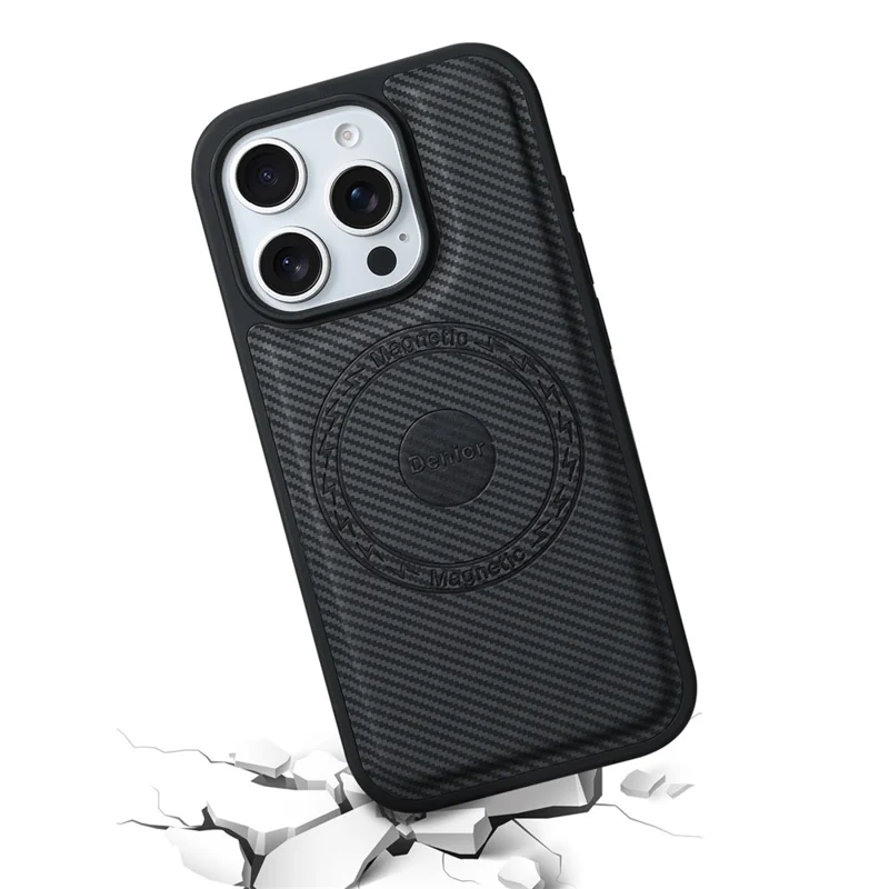 Denior Para Iphone 16 Pro Max Case Compatible Con Magsafe Carbon Fiber Texture Cuero Tapa Trasera - Negro