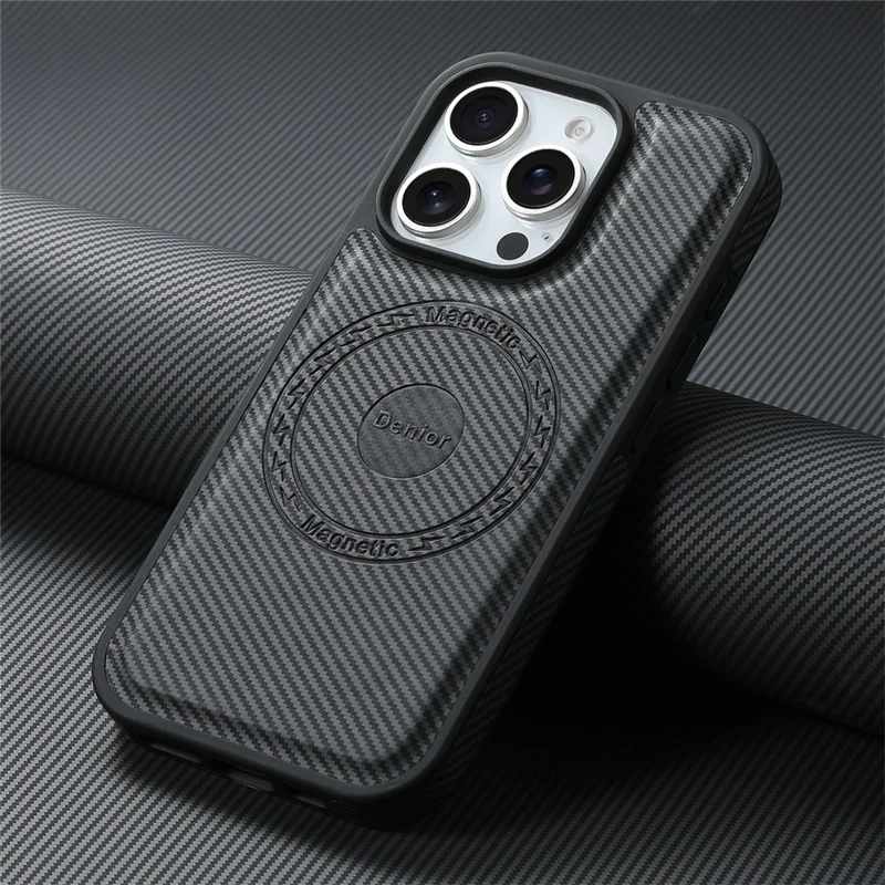 Denior Para Iphone 16 Pro Max Case Compatible Con Magsafe Carbon Fiber Texture Cuero Tapa Trasera - Negro