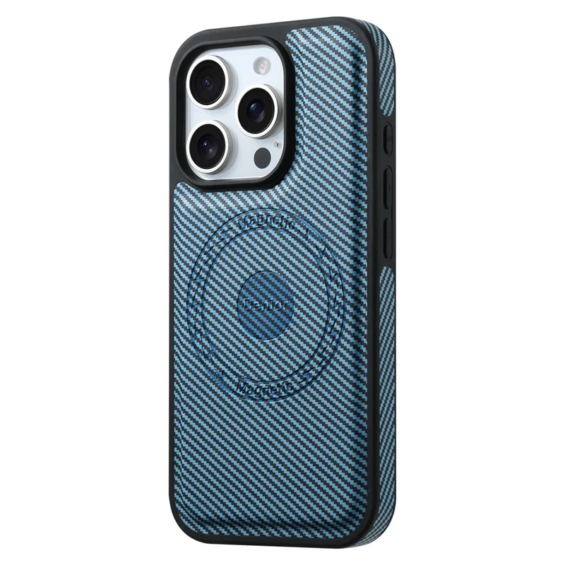 DENIOR For iPhone 16 Pro Case Compatible with MagSafe Carbon Fiber Texture Leather Back Cover - Blue