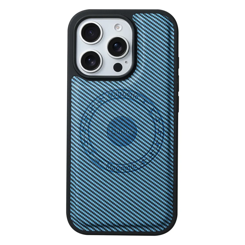 DENIOR For iPhone 16 Pro Case Compatible with MagSafe Carbon Fiber Texture Leather Back Cover - Blue