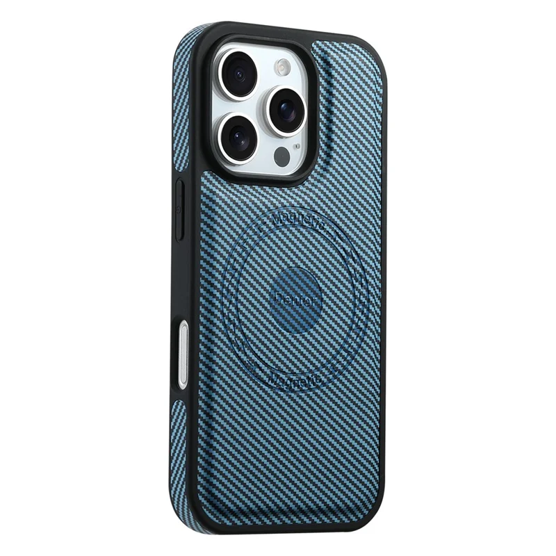 DENIOR For iPhone 16 Pro Case Compatible with MagSafe Carbon Fiber Texture Leather Back Cover - Blue