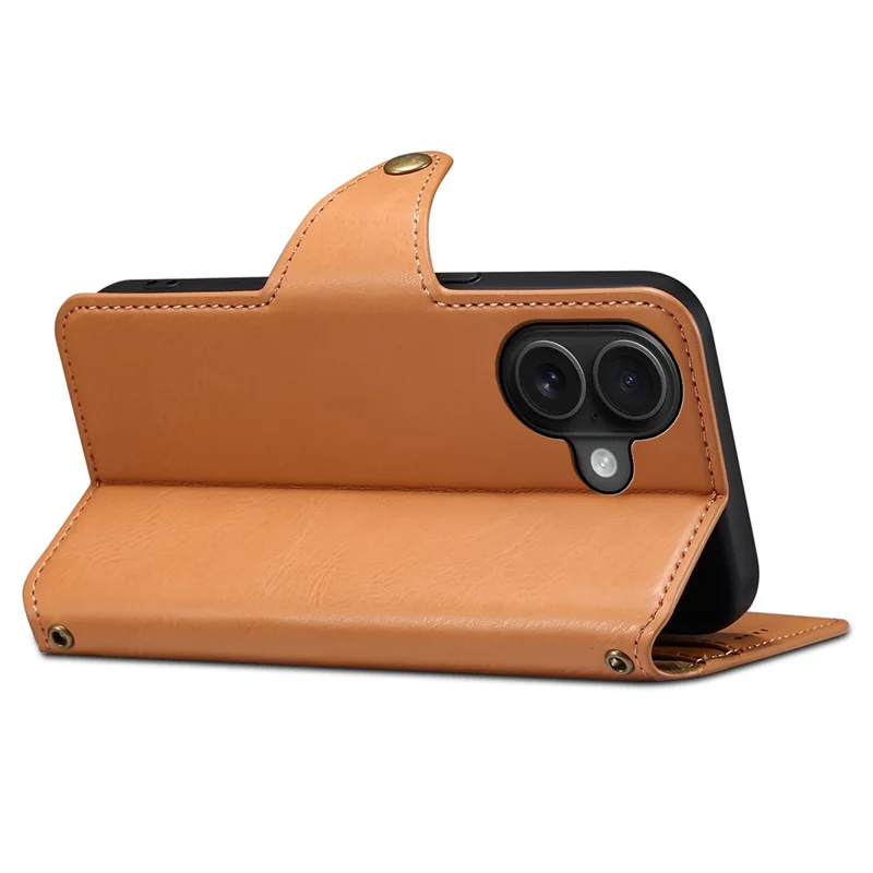 DENIOR For iPhone 16 Case Wallet Cowhide Texture Leather Phone Cover - Khaki