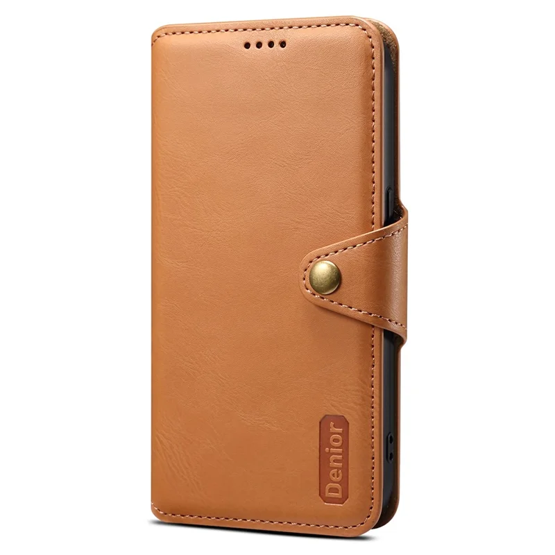 DENIOR For iPhone 16 Case Wallet Cowhide Texture Leather Phone Cover - Khaki