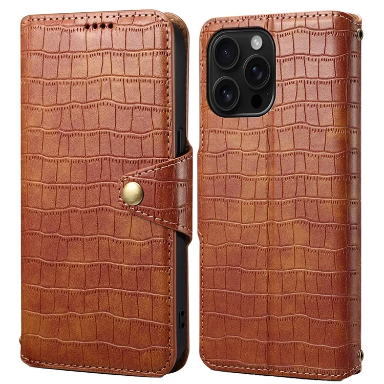 Para Iphone 16 Pro Max Case Wallet Crocodile Textura Cubierta de Teléfono de Cuero - Marrón
