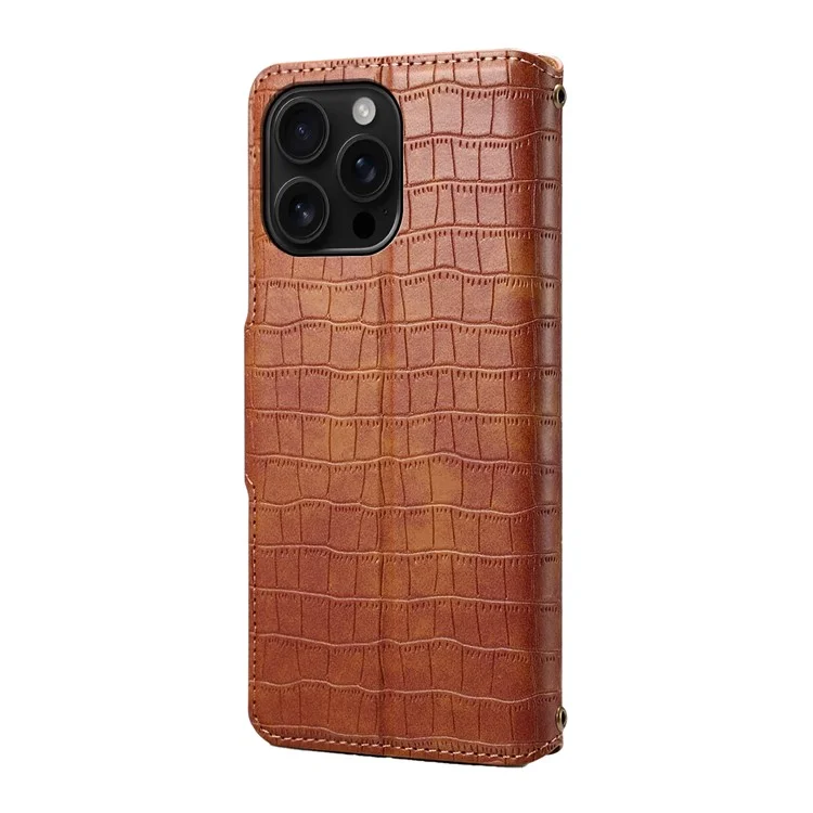 Para Iphone 16 Pro Max Case Wallet Crocodile Textura Cubierta de Teléfono de Cuero - Marrón