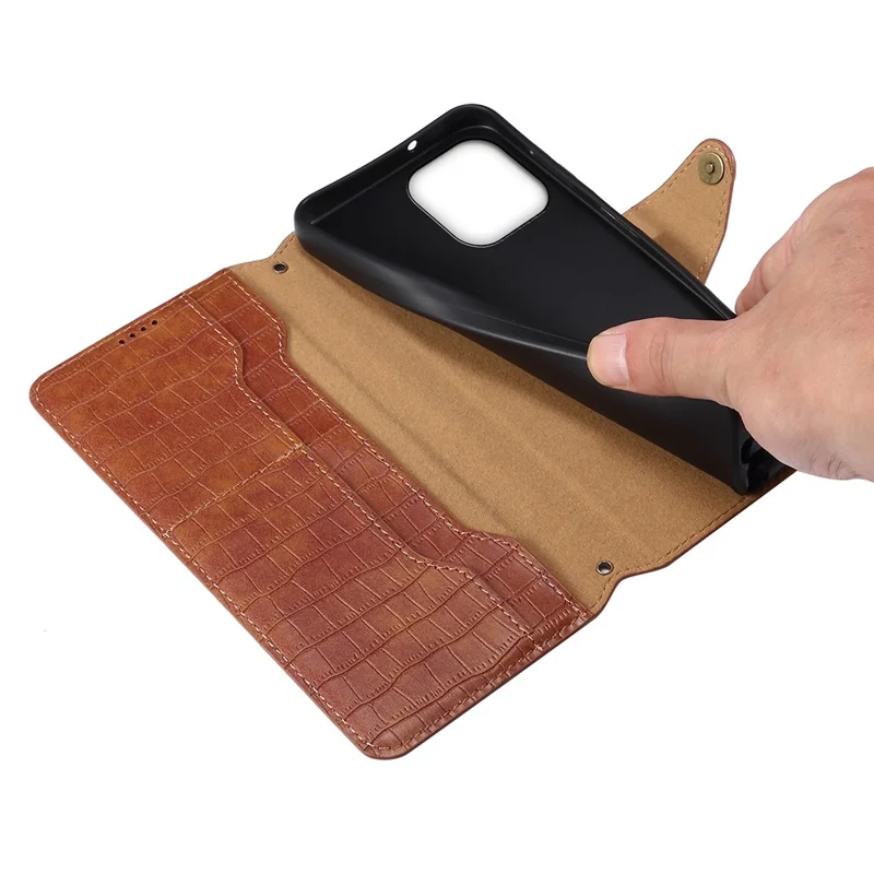 Para Iphone 16 Pro Case Wallet Crocodile Textura Cubierta de Teléfono de Cuero - Marrón