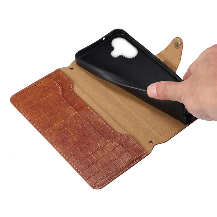 Für Iphone 16 Plus Case Wallet Crocodile Textur Leder -telefonabdeckung - Braun