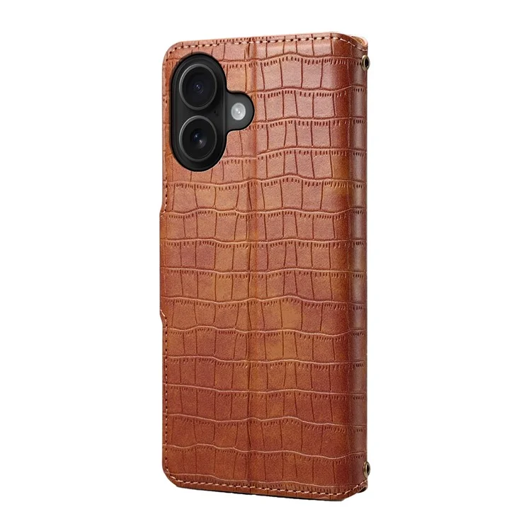 Für Iphone 16 Plus Case Wallet Crocodile Textur Leder -telefonabdeckung - Braun