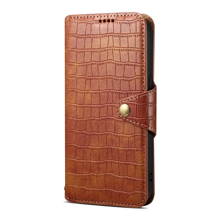 For iPhone 16 Case Wallet Crocodile Texture Leather Phone Cover - Brown