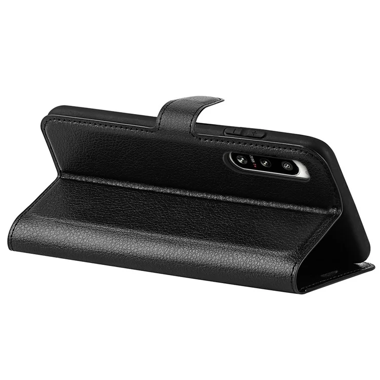 Per Sony Xperia 5 IV 5G Folio Flip Cover, Litchi Texture PU Leather Wallet Stand Phone Cover - Nero