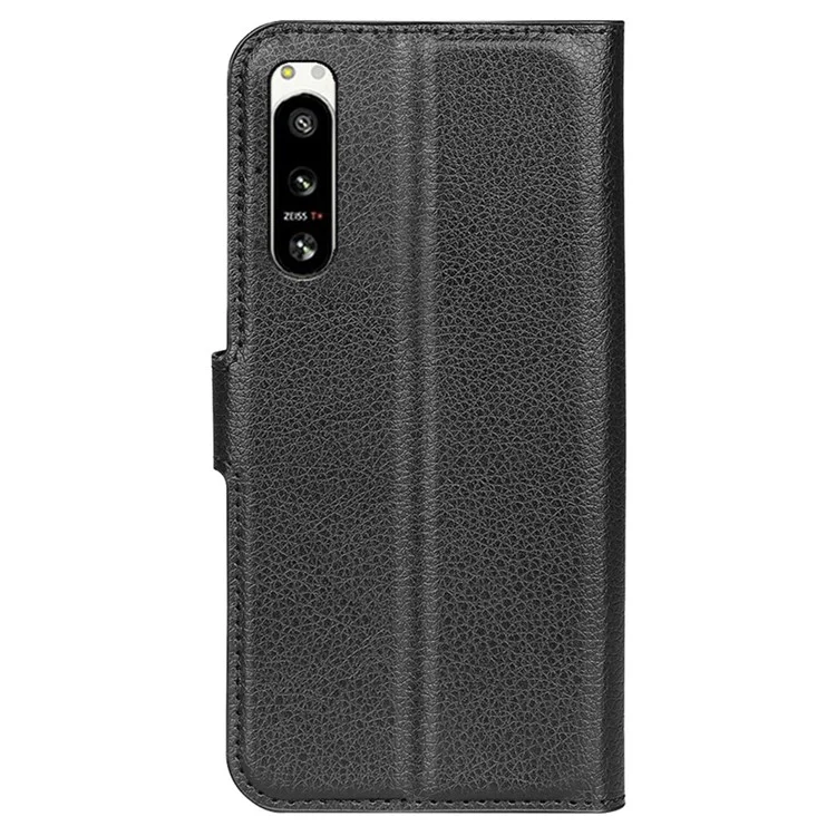 Per Sony Xperia 5 IV 5G Folio Flip Cover, Litchi Texture PU Leather Wallet Stand Phone Cover - Nero