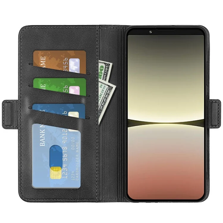 For Sony Xperia 5 IV 5G Phone Case Textured PU Leather Dual Magnetic Clasp Folio Flip Viewing Stand Wallet Cover - Black