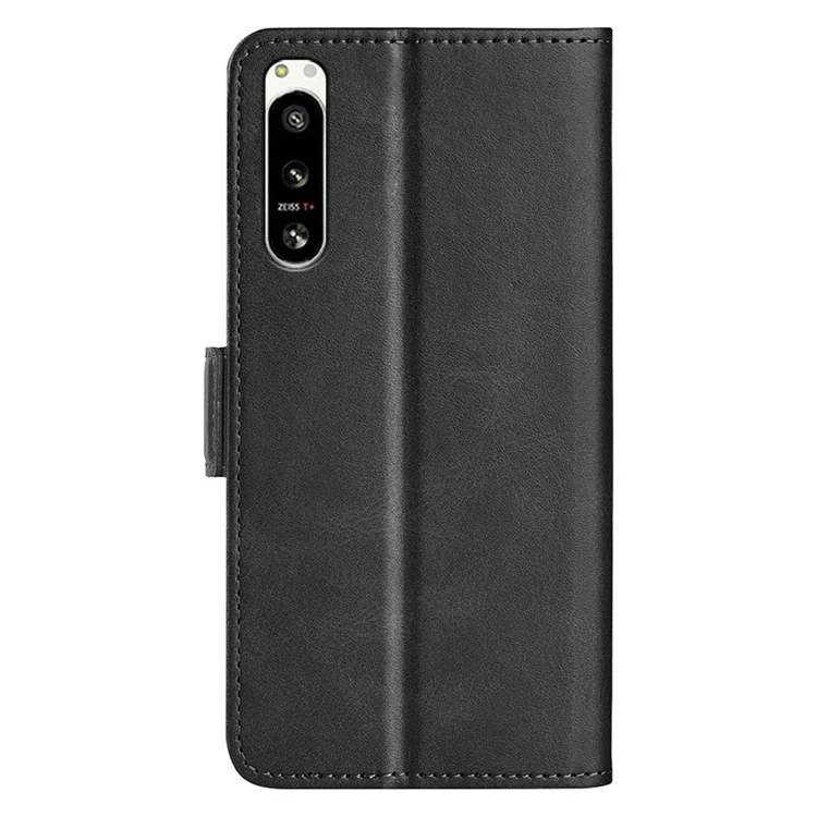 For Sony Xperia 5 IV 5G Phone Case Textured PU Leather Dual Magnetic Clasp Folio Flip Viewing Stand Wallet Cover - Black