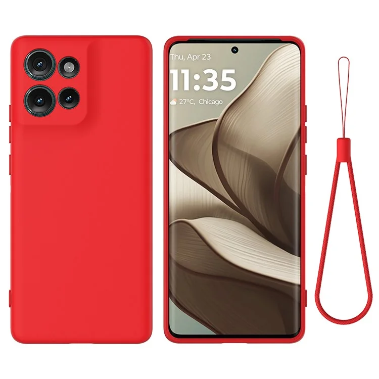 Für Motorola Edge 50 5G Hülle Flüssig Silikon Anti-kratzer-telefonabdeckung Mit Handriemen - Rot