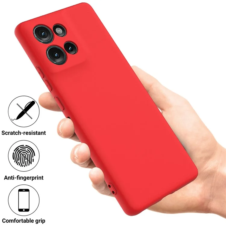 Für Motorola Edge 50 5G Hülle Flüssig Silikon Anti-kratzer-telefonabdeckung Mit Handriemen - Rot