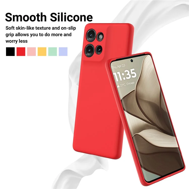 Für Motorola Edge 50 5G Hülle Flüssig Silikon Anti-kratzer-telefonabdeckung Mit Handriemen - Rot