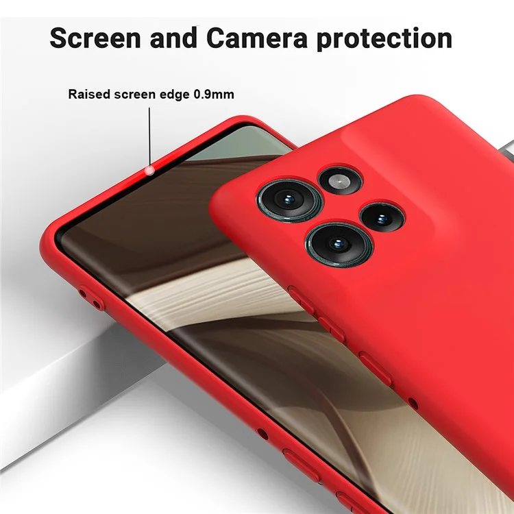Für Motorola Edge 50 5G Hülle Flüssig Silikon Anti-kratzer-telefonabdeckung Mit Handriemen - Rot