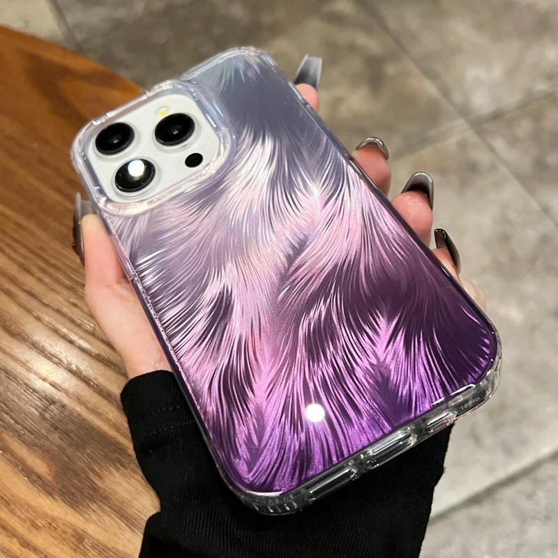 For iPhone 16 Pro Max Case Fox Tail Pattern Hot Stamping Electroplating Soft TPU Phone Shell - Silver