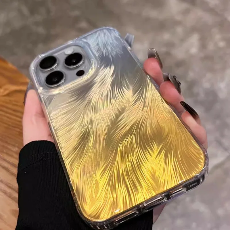 For iPhone 16 Pro Max Case Fox Tail Pattern Hot Stamping Electroplating Soft TPU Phone Shell - Silver