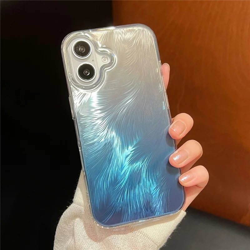 For iPhone 16 Case Fox Tail Pattern Hot Stamping Electroplating Soft TPU Phone Shell - Blue