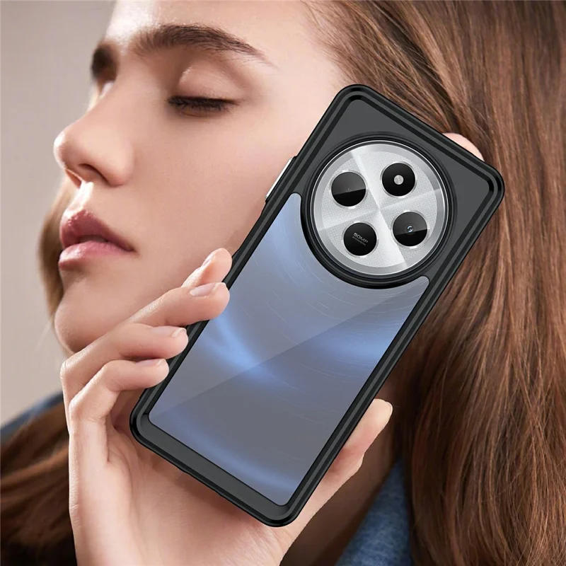 Para Xiaomi Poco C75 4G / Redmi 14R 5G / 14C 4G Funda Carcasa TPU + Acrílica Protectora Transparente - Negro