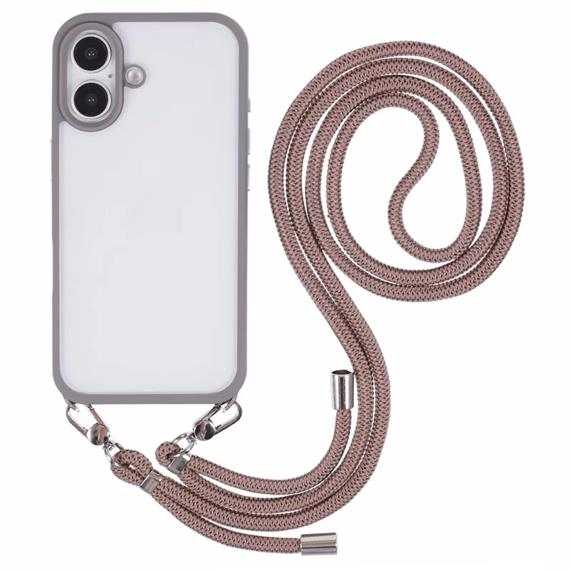 For iPhone 16 Plus Case TPU+PC Crystal Clear Back Cover with Lanyard - Grey