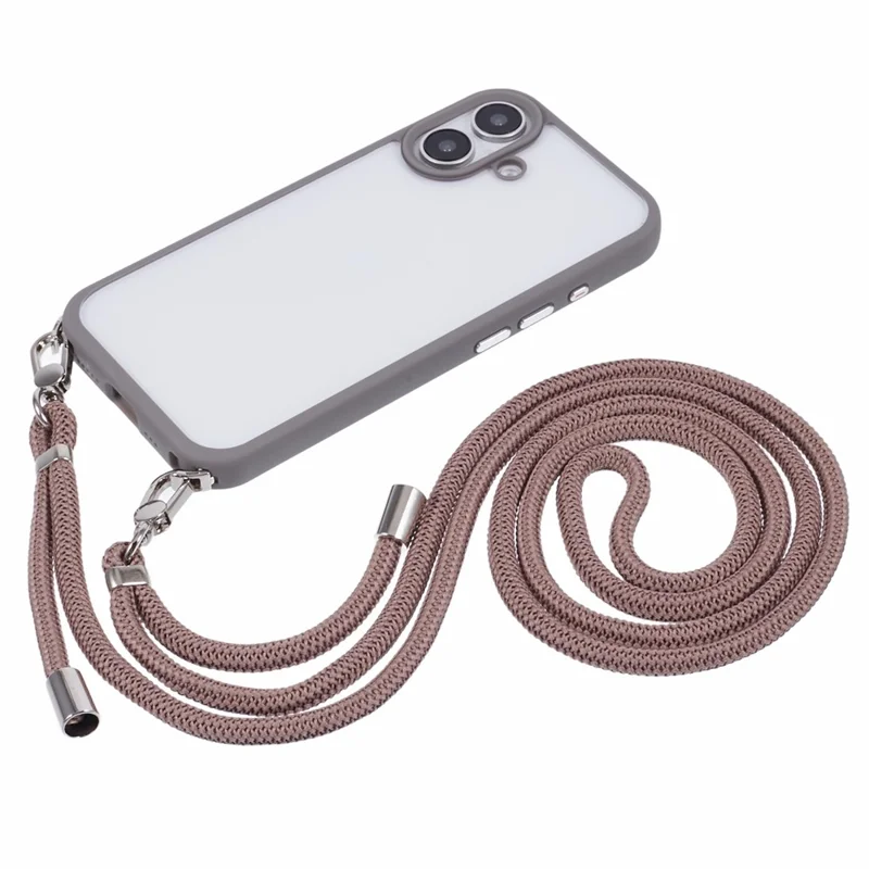 For iPhone 16 Plus Case TPU+PC Crystal Clear Back Cover with Lanyard - Grey