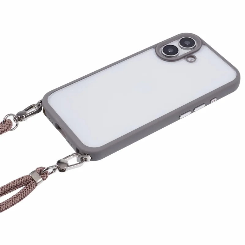 For iPhone 16 Plus Case TPU+PC Crystal Clear Back Cover with Lanyard - Grey