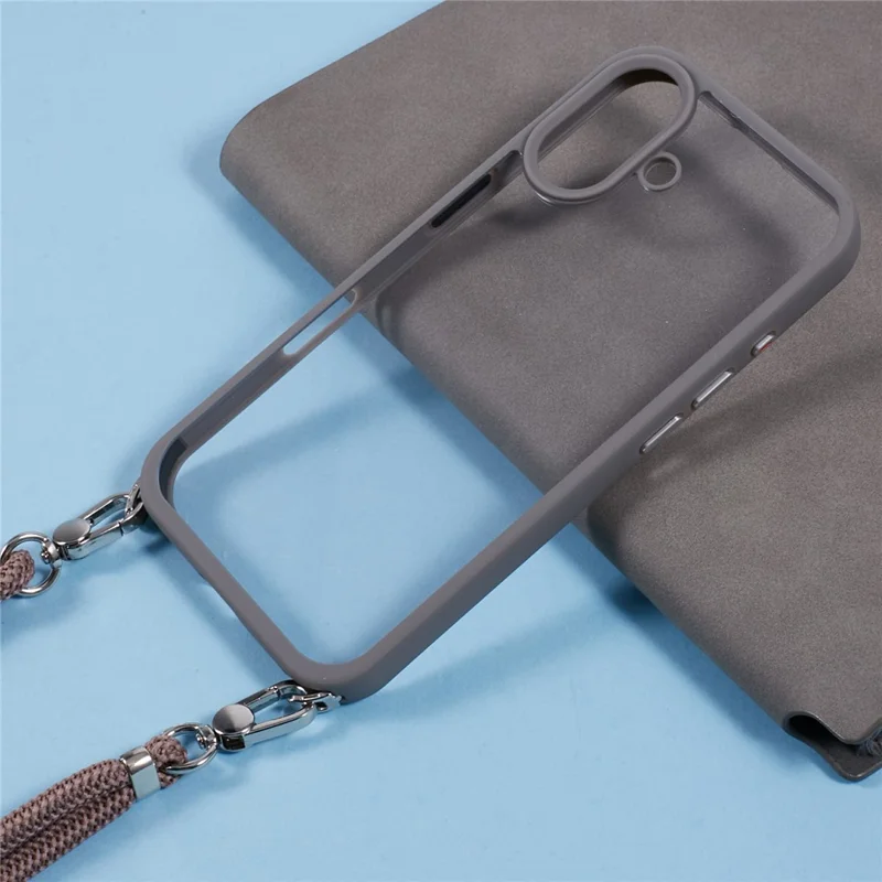 For iPhone 16 Plus Case TPU+PC Crystal Clear Back Cover with Lanyard - Grey