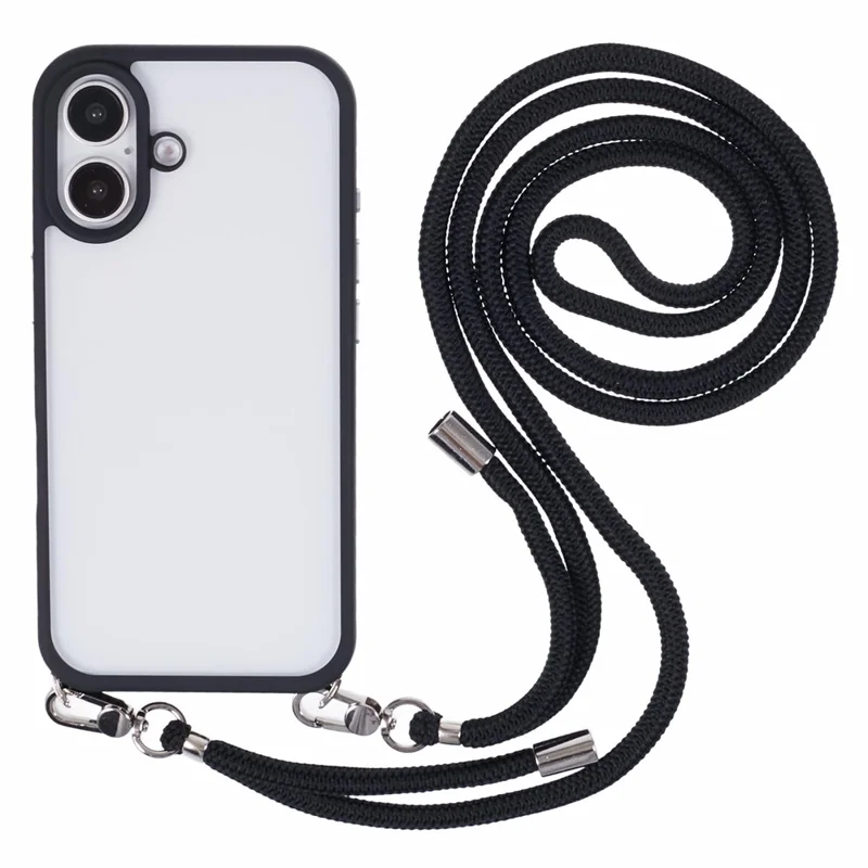 For iPhone 16 Plus Case TPU+PC Crystal Clear Back Cover with Lanyard - Black