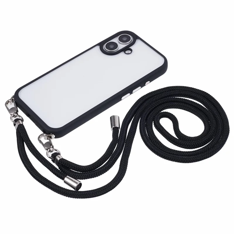 For iPhone 16 Plus Case TPU+PC Crystal Clear Back Cover with Lanyard - Black