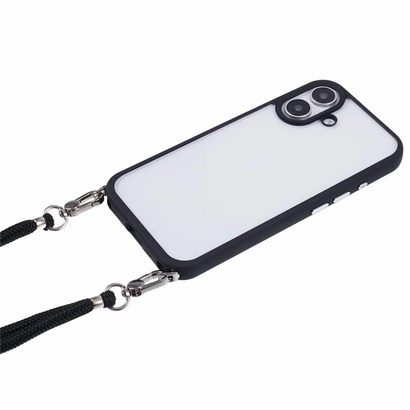 For iPhone 16 Plus Case TPU+PC Crystal Clear Back Cover with Lanyard - Black
