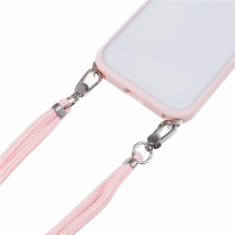 For iPhone 16 Plus Case TPU+PC Crystal Clear Back Cover with Lanyard - Pink