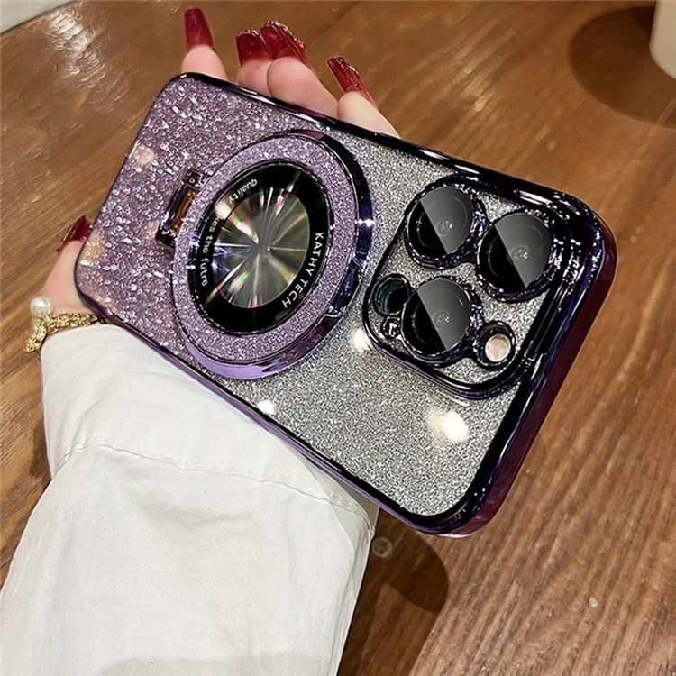 Per Iphone 15 Pro Case Magnetic Kickstand Glotter TPU Cover TPU Con Pellicola di Lenti - Purple Gradiente