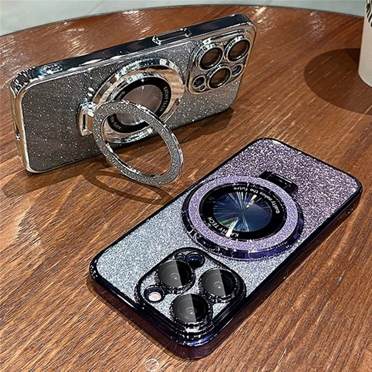 Per Iphone 15 Pro Case Magnetic Kickstand Glotter TPU Cover TPU Con Pellicola di Lenti - Purple Gradiente