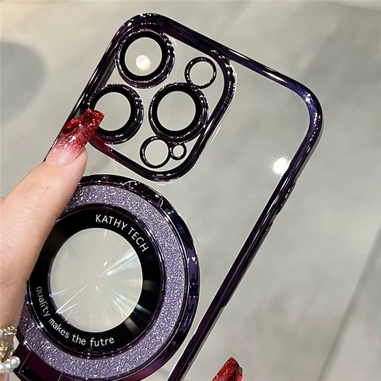 Per Iphone 15 Pro Case Magnetic Kickstand Glotter TPU Cover TPU Con Pellicola di Lenti - Purple Gradiente