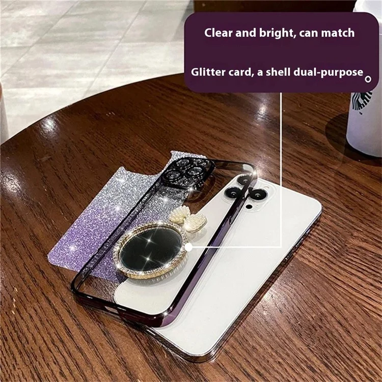 For iPhone 15 Pro Case Makeup Mirror Sparkling Glitter TPU Phone Cover - Blue