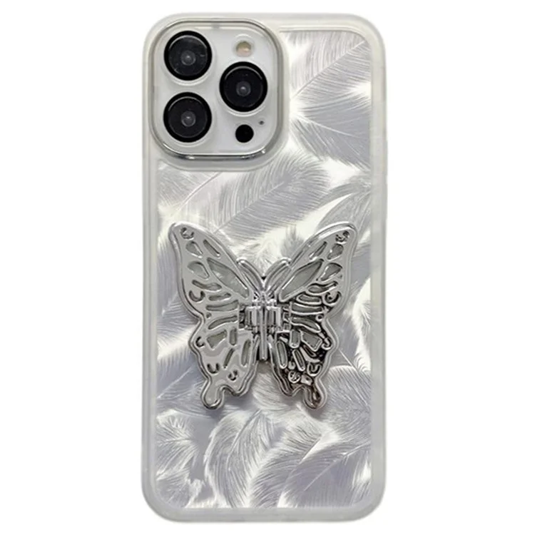 Für iPhone 16 Pro Case Butterfly Kickstand TPU-Handyhülle mit Linsenschutzfolie - Federstruktur