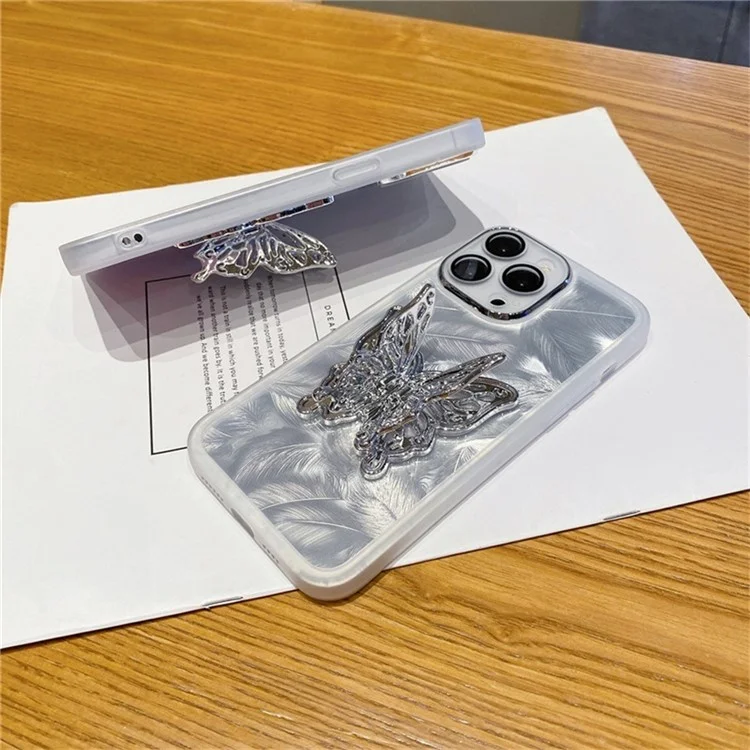 Für iPhone 16 Pro Case Butterfly Kickstand TPU-Handyhülle mit Linsenschutzfolie - Federstruktur