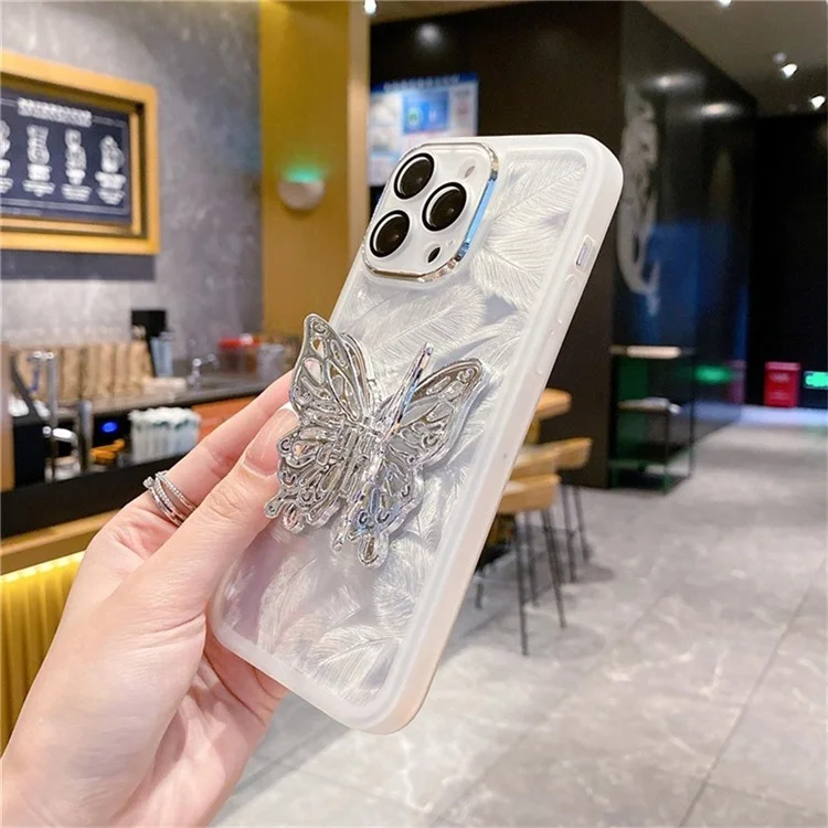 Für iPhone 16 Pro Case Butterfly Kickstand TPU-Handyhülle mit Linsenschutzfolie - Federstruktur