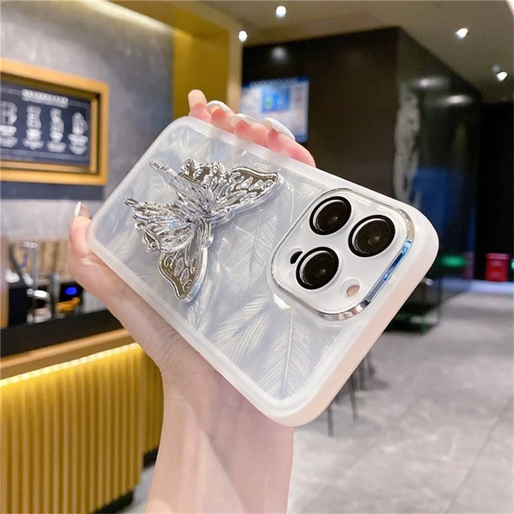Für iPhone 16 Pro Case Butterfly Kickstand TPU-Handyhülle mit Linsenschutzfolie - Federstruktur
