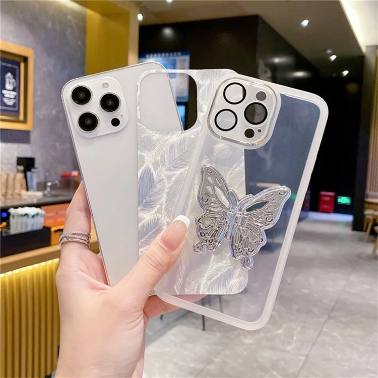 Für iPhone 16 Pro Case Butterfly Kickstand TPU-Handyhülle mit Linsenschutzfolie - Federstruktur